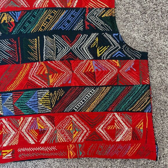 CHICO'S Vintage Red & Black Embroidered Mandarin Collar Vest Size XL - Picture 7 of 8